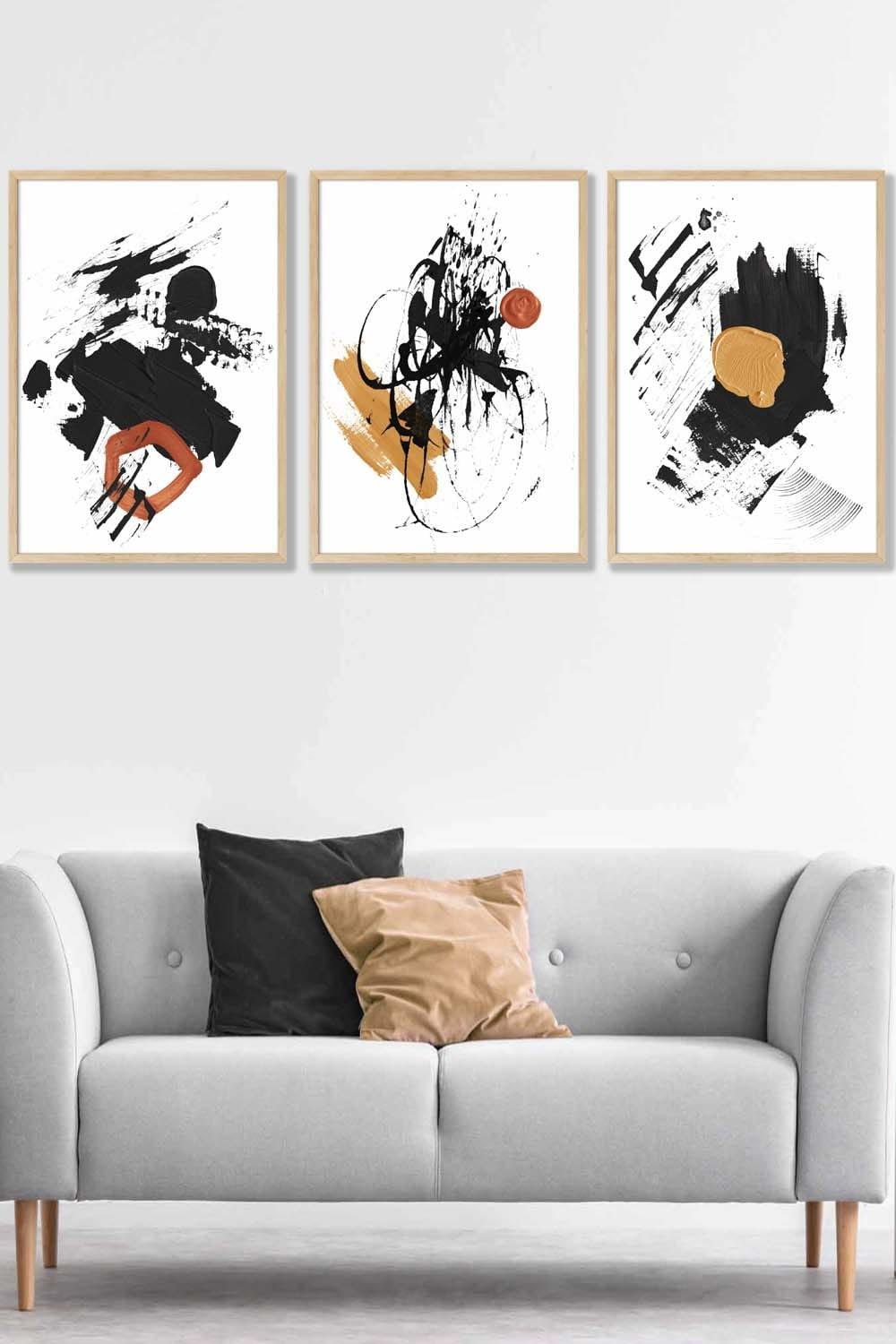 Framed Abstract Black, Yellow, Orange Oil Strokes Framed Wall Art - Large